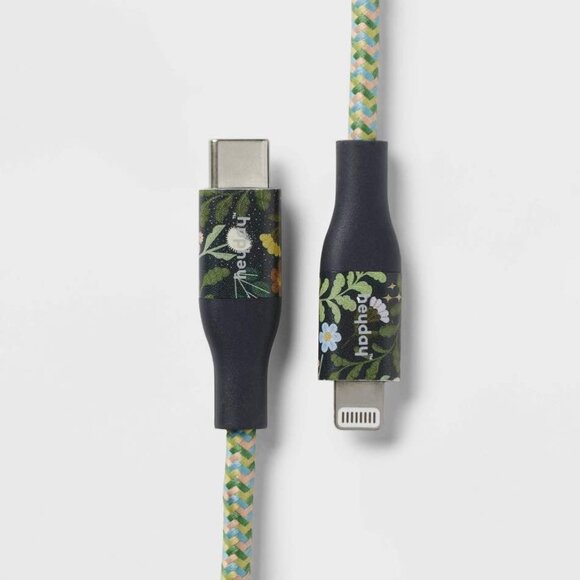 Brand New Heyday Green & Floral Lightning to USB-C 6ft. Charging Cable - Picture 1 of 3